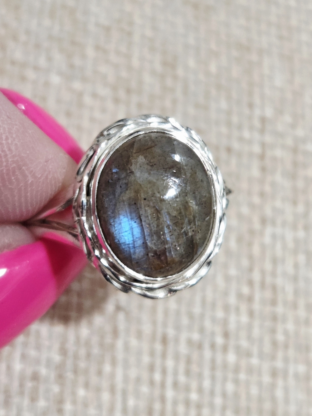 Sterling Silver Labradorite Oval Ring in Brown-Blue~ Size 8